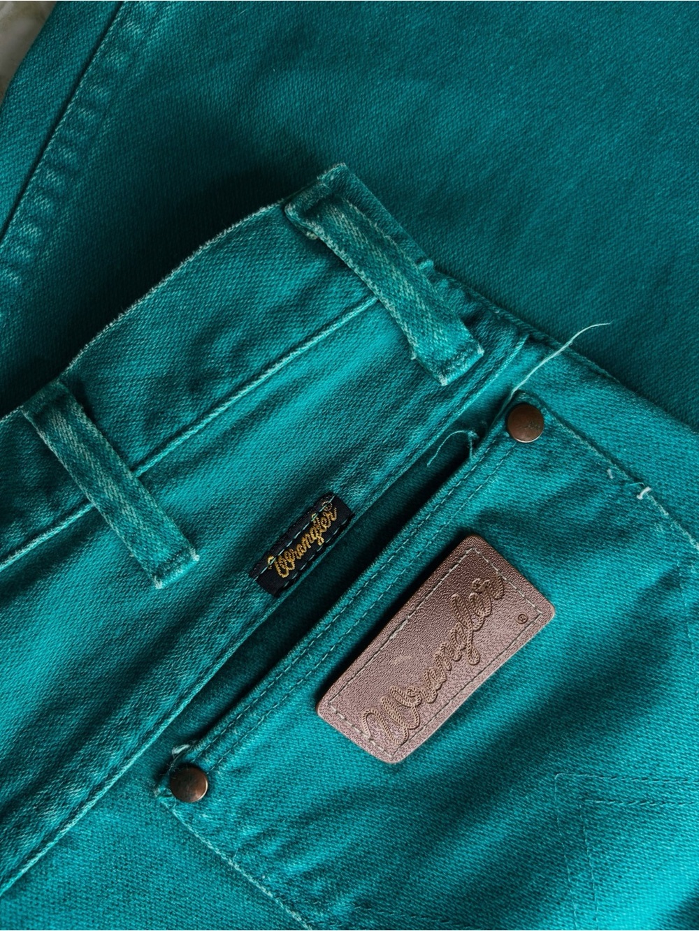 Vintage Wrangler High Rise Teal Jeans | Turquoise Straight Leg Denim